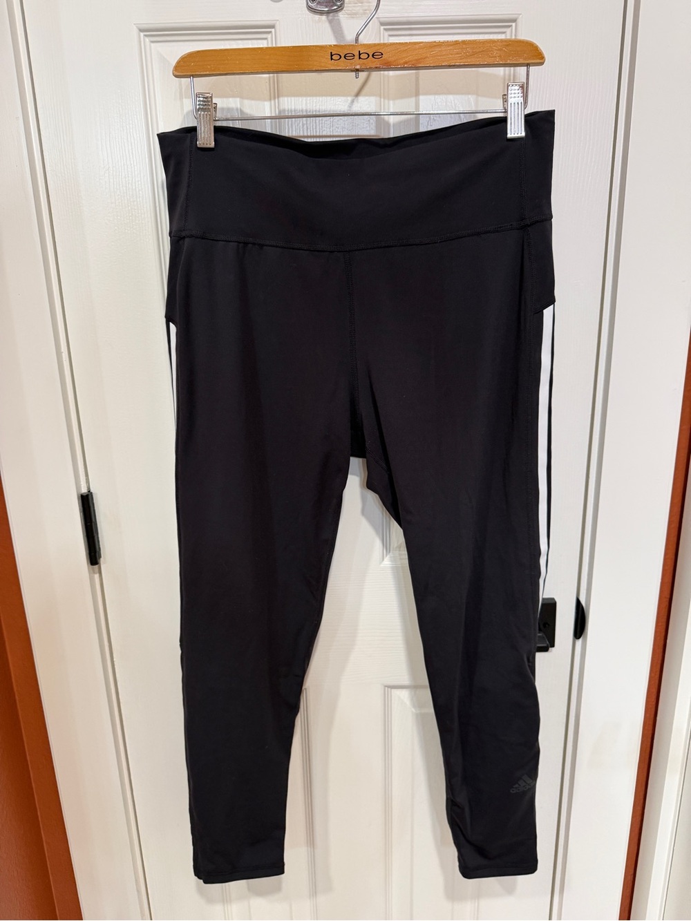Adidas Black Athletic Leggings with White Side Stripe